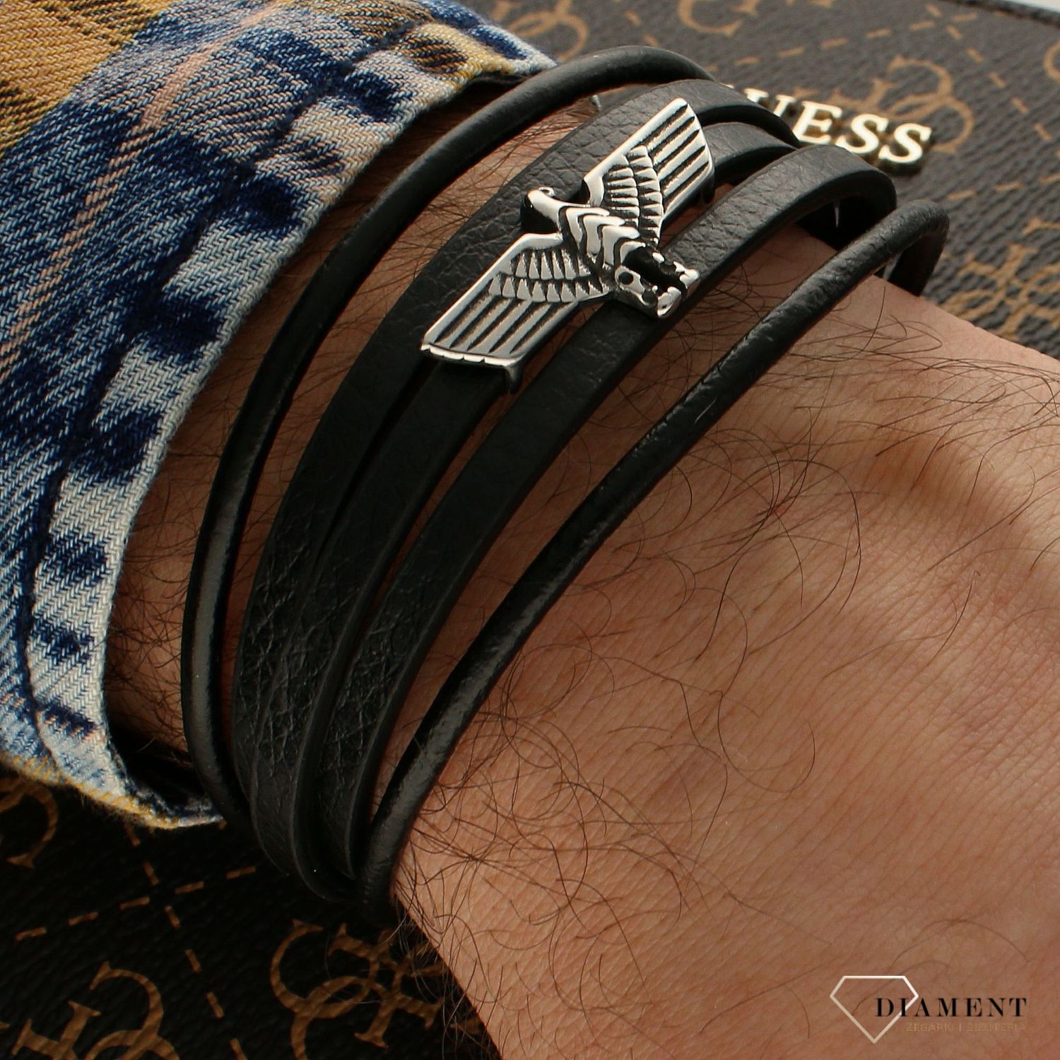 Bransoletka męska skórzana PIERRE RICAUD PR655.5BL. Prezent dla motocyklisty. Bransoletka czarna. Bransoletka ze skóry..jpg