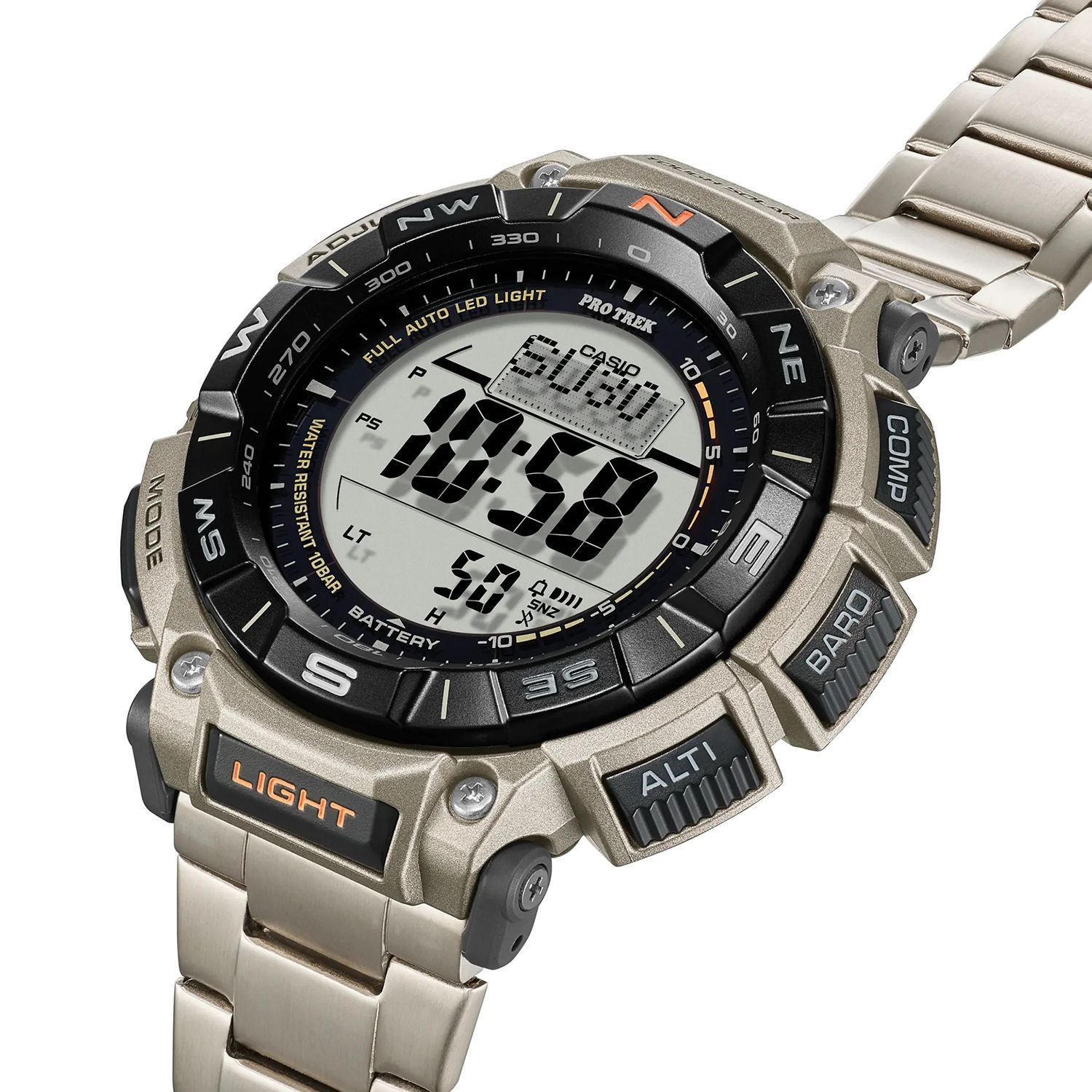 Zegarek męski ProTrek Casio Solar Digital PRG-340T-7ER na bransolecie tytanowy.  Zegarek Casio sportowy. Zegarek z wysokościomierzem, barometrem, termometrem. Zegarek w góry z kompasem. Zegarek na prezent..jpg