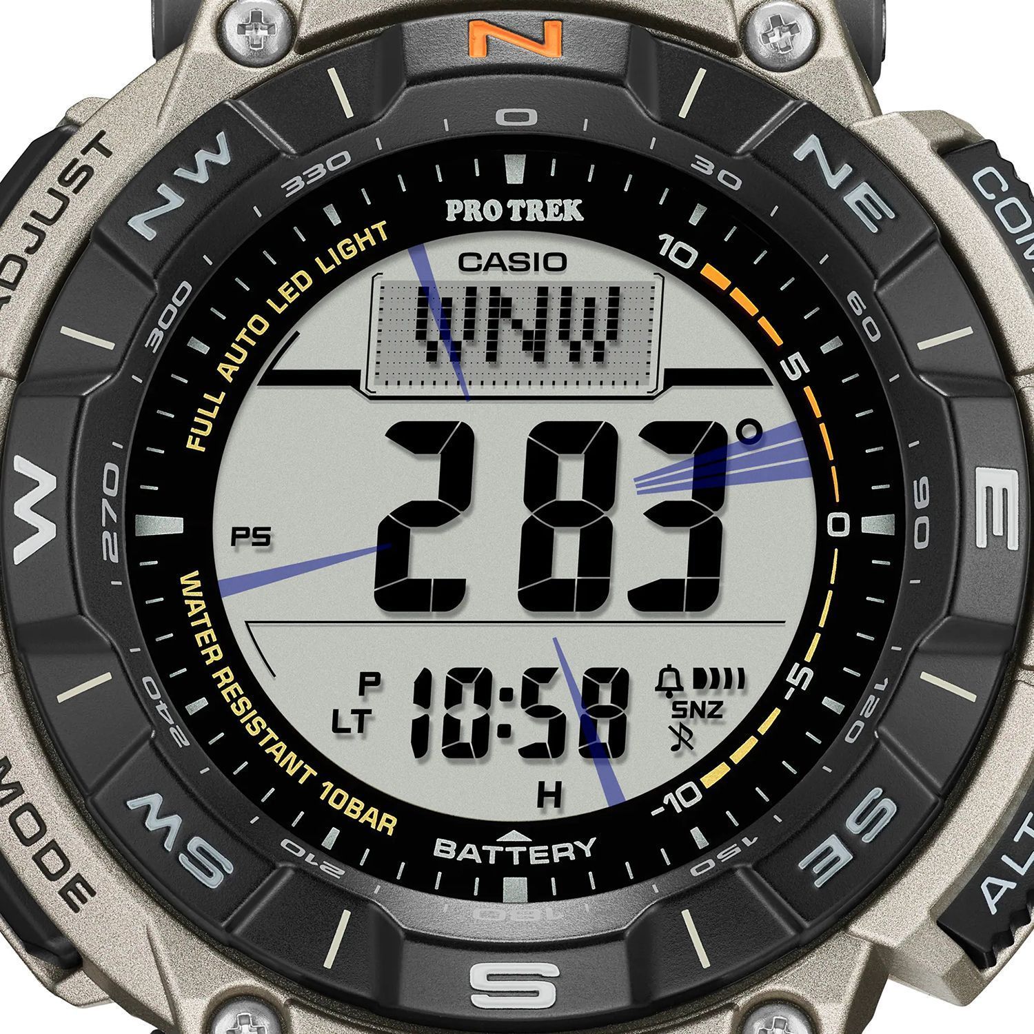 Zegarek męski ProTrek Casio Solar Digital PRG-340T-7ER na bransolecie tytanowy.  Zegarek Casio sportowy. Zegarek z wysokościomierzem, barometrem, termometrem. Zegarek w góry z kompasem. Zegarek na prezent..jpg