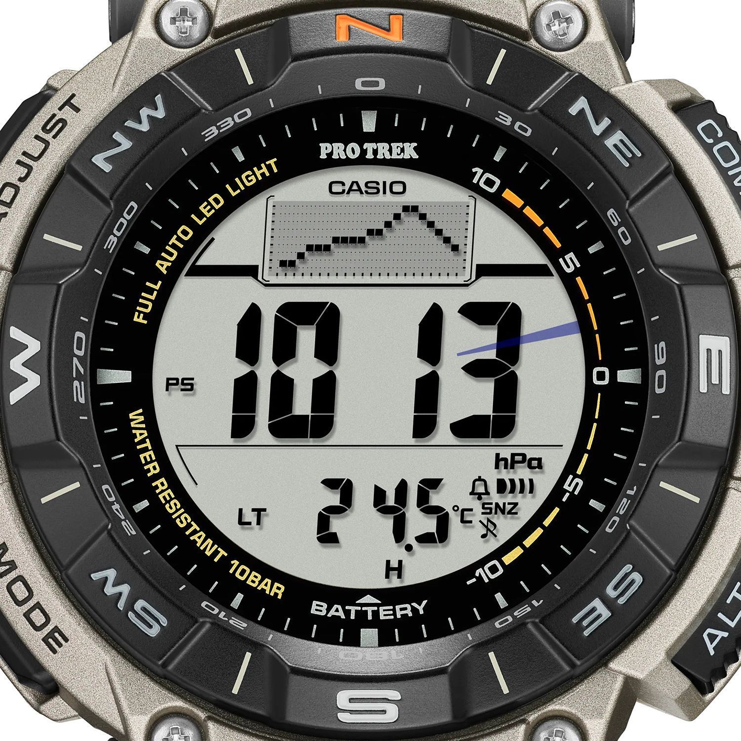 Zegarek męski ProTrek Casio Solar Digital PRG-340T-7ER na bransolecie tytanowy.  Zegarek Casio sportowy. Zegarek z wysokościomierzem, barometrem, termometrem. Zegarek w góry z kompasem. Zegarek na prezent..jpg