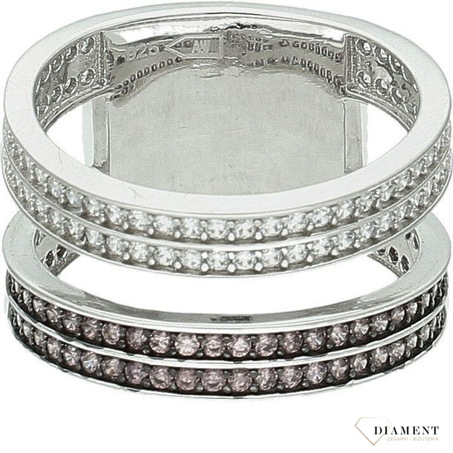 Srebrny pierścionek damski 925 podwójny fioletowe i białe cyrkonie rozmiar 19 PRS-000000-295-925. Srebrny pierścionek damski. Srebrny szeroki pierścionek z cyrkonią. Pierścionek srebrny damski na prezent. Srebrny pierścionek dla ukoc1.jpg