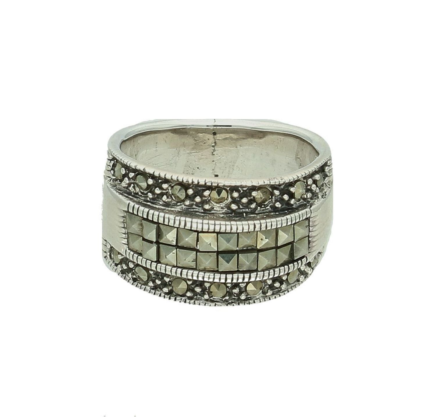 Szeroki pierścionek srebrny 926 z markazytami pół obrączka rozmiar 11 PRS-000000-381-925 5.jpg