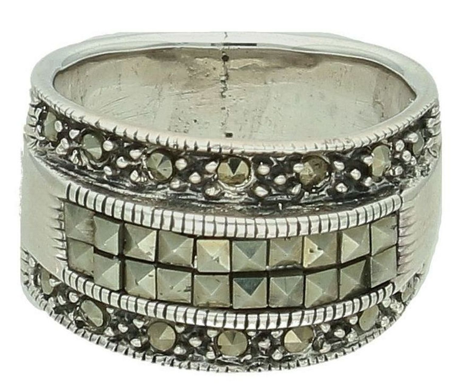 Szeroki pierścionek srebrny 926 z markazytami pół obrączka rozmiar 11 PRS-000000-381-925 5.jpg