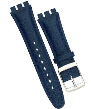 Niebieski pasek skórzany do zegarka Swatch 23 mm PRS-SWATCH-2SWISS-Skóra – tłoczona faktura, srebrna sprzączka.jpg