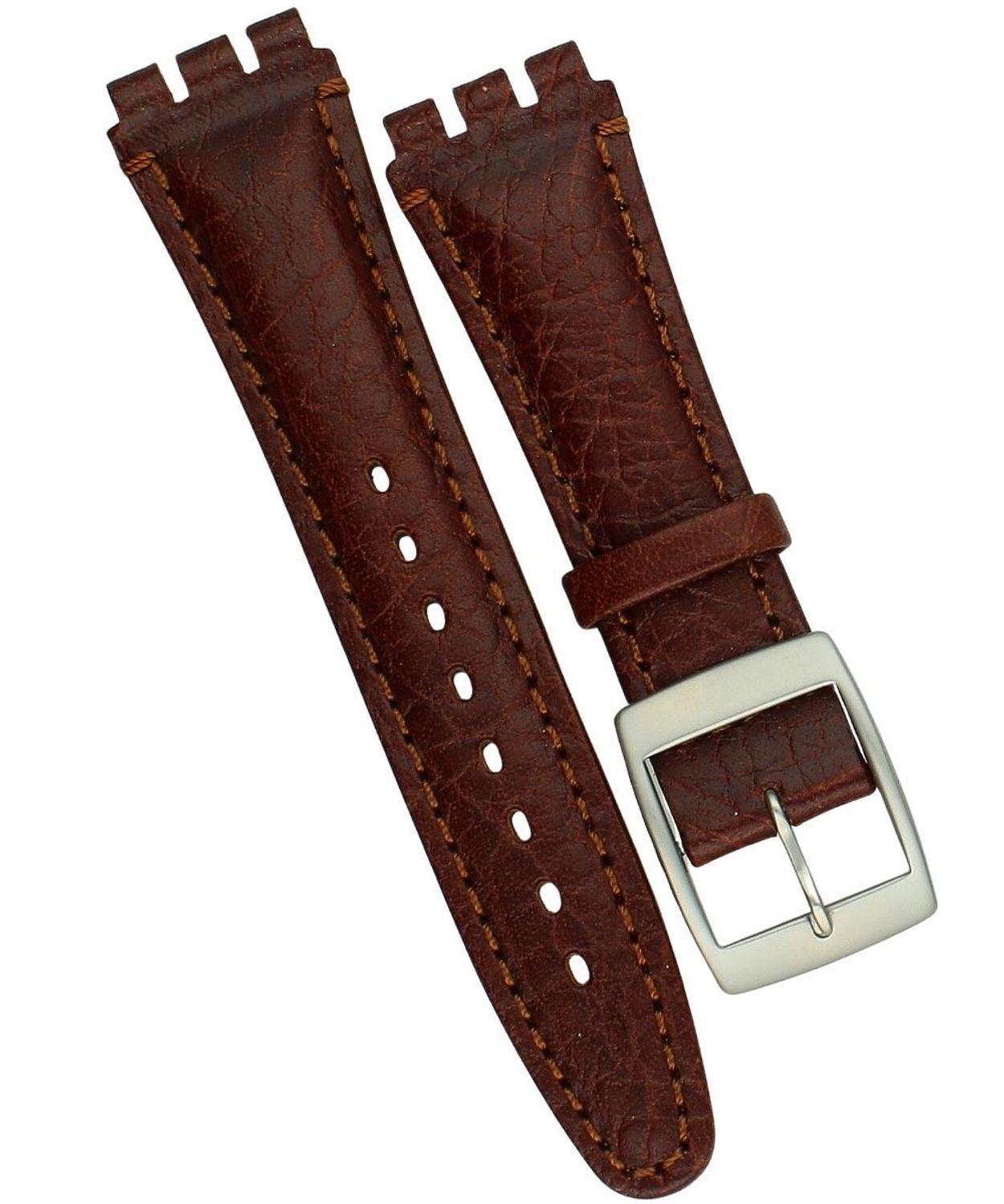 Ciemnobrązowy pasek skórzany do zegarka 23 mm - PRS-SWATCH-3SWISS-Skóra – tłoczona faktura, srebrna sprzączka.jpg