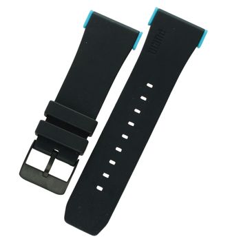 Pasek do zegarka PUMA PU102941002 czarny z błękitną wstawką. Gumowy, gładki i wygodny w noszeniu. Szerokość 28 mm, mocowanie na teleskopy – pasuje do zegarków z rozmiarem kopertymocowania 28 mm.1.jpg
