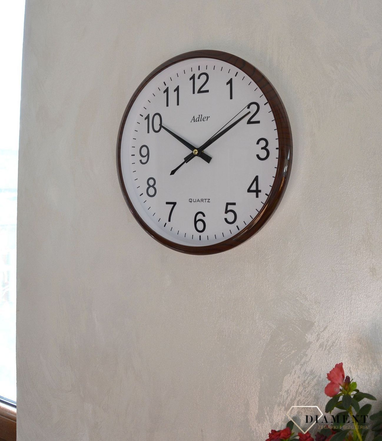 Zegar ścienny okrągły Imitacja Drewna Adler ciemny brąz (1).JPG