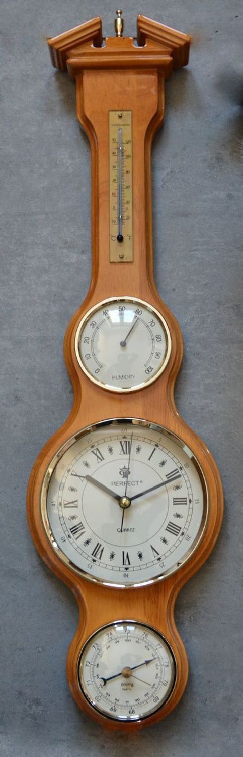 Drewniana stacja pogody Barometr Termometr Higrometr jasny orzech PW985-1709-2 (1).JPG
