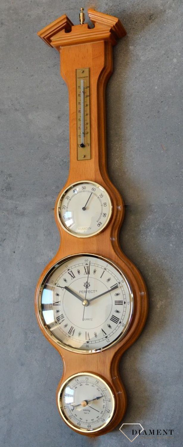 Drewniana stacja pogody Barometr Termometr Higrometr jasny orzech PW985-1709-2 (1).JPG
