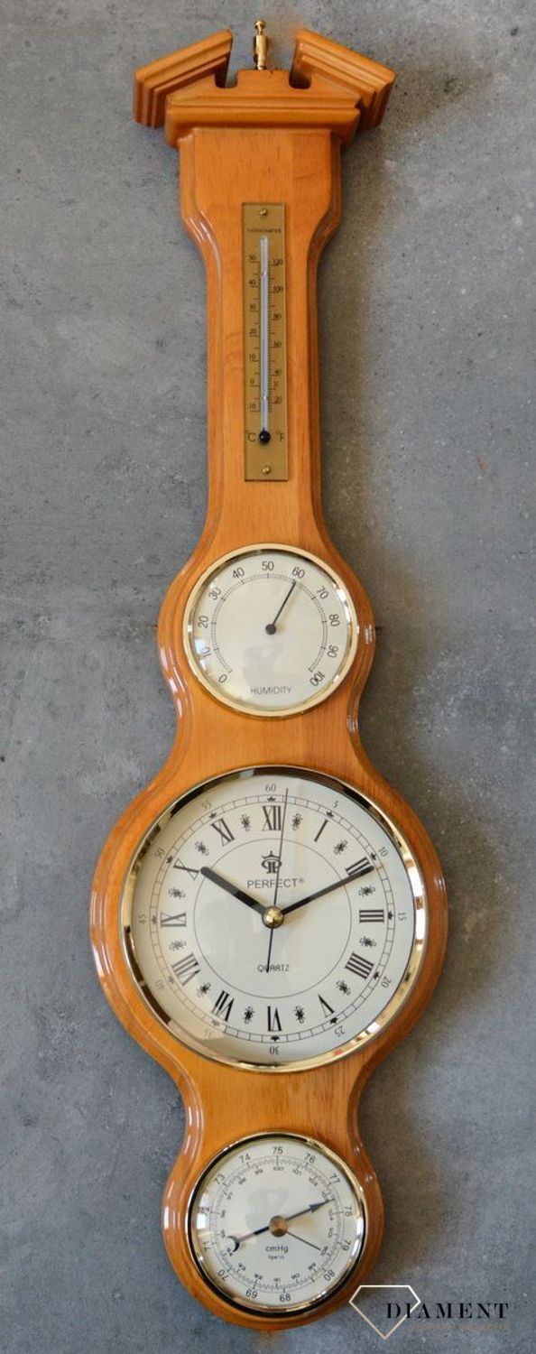 Drewniana stacja pogody Barometr Termometr Higrometr jasny orzech PW985-1709-2 (1).JPG