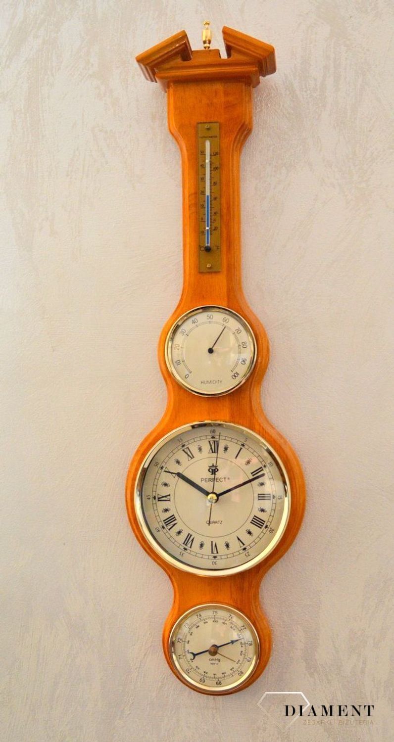 Drewniana stacja pogody Barometr Termometr Higrometr jasny orzech PW985-1709-2 (1).JPG