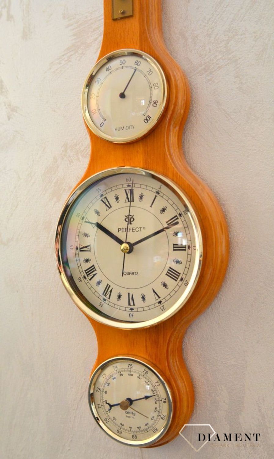 Drewniana stacja pogody Barometr Termometr Higrometr jasny orzech PW985-1709-2 (1).JPG
