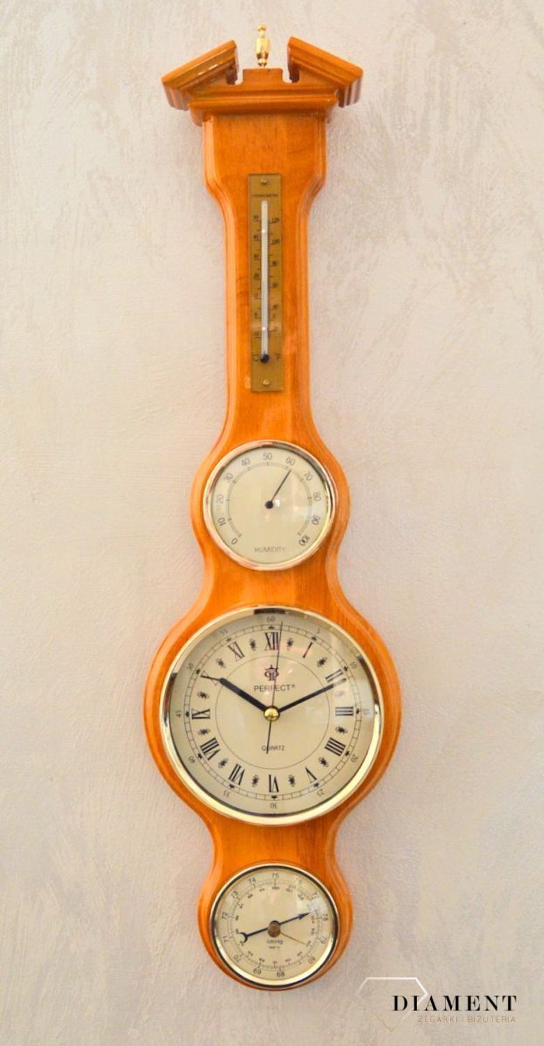 Drewniana stacja pogody Barometr Termometr Higrometr jasny orzech PW985-1709-2 (1).JPG