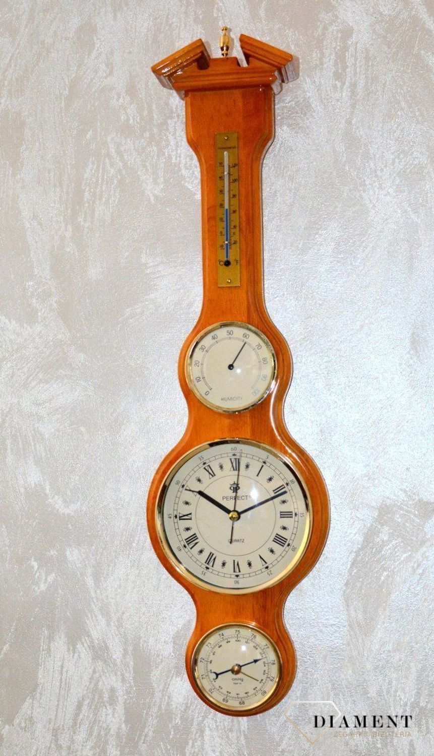 Drewniana stacja pogody Barometr Termometr Higrometr jasny orzech PW985-1709-2 (1).JPG