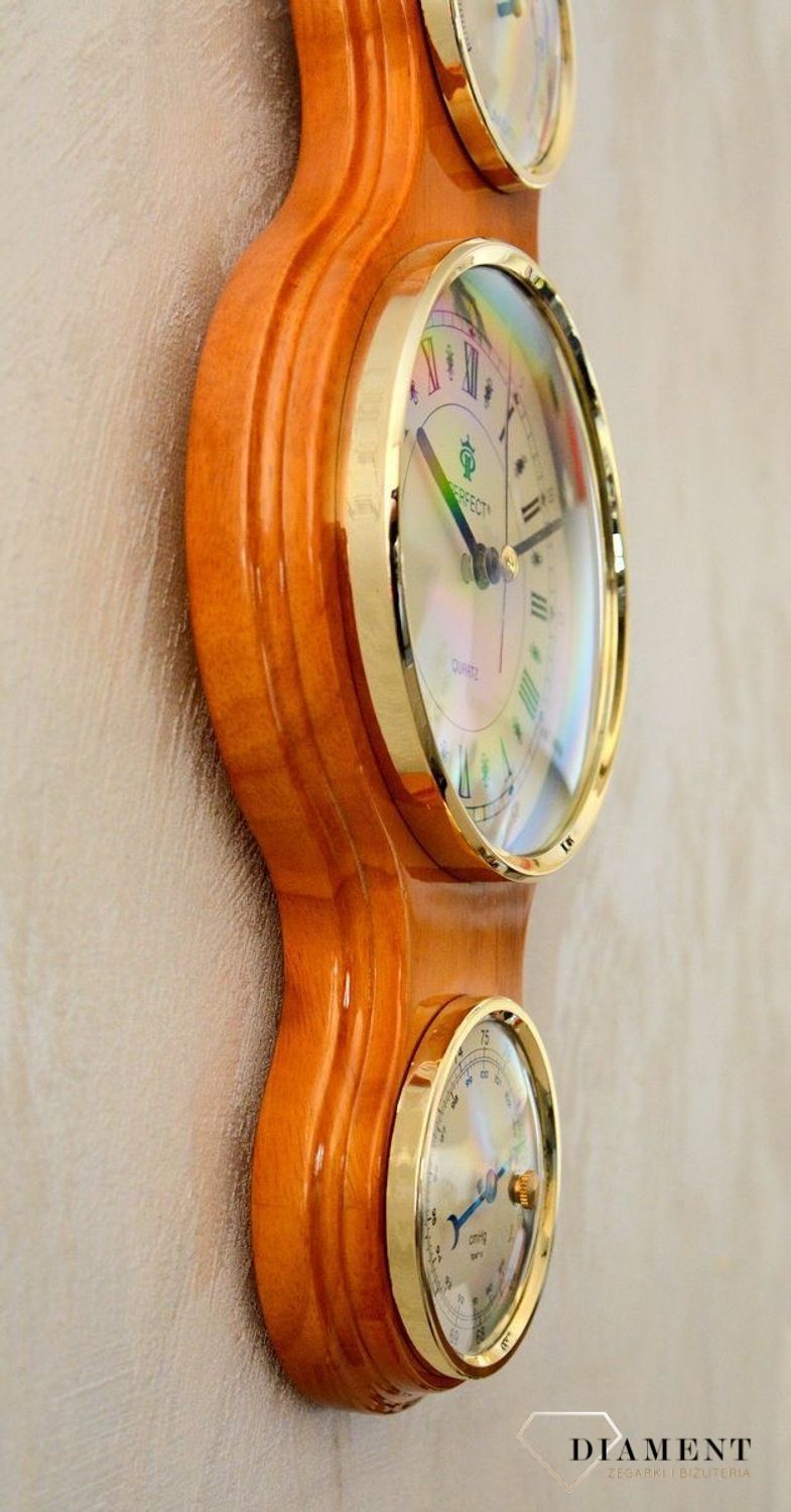 Drewniana stacja pogody Barometr Termometr Higrometr jasny orzech PW985-1709-2 (1).JPG