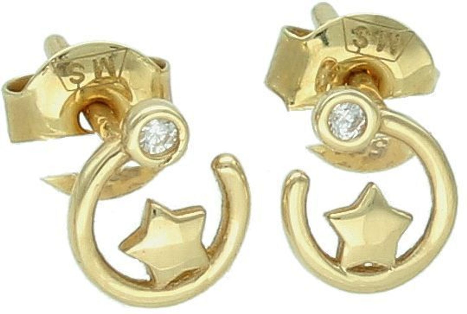 Kolczyki złote 585 gwiazdka w kółku z cyrkonią PZE0502G14K Minimalistyczna biżuteria zapinana na wygodne zapięcie na sztyft, doda subtelnego blasku stworzonej stylizacji.1.jpg