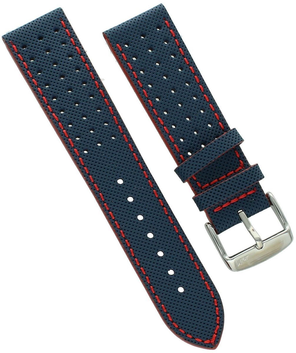 Wodoodporny granatowy pasek ze skóry cielęcej z czerwonym przeszyciem 22mm.jpg