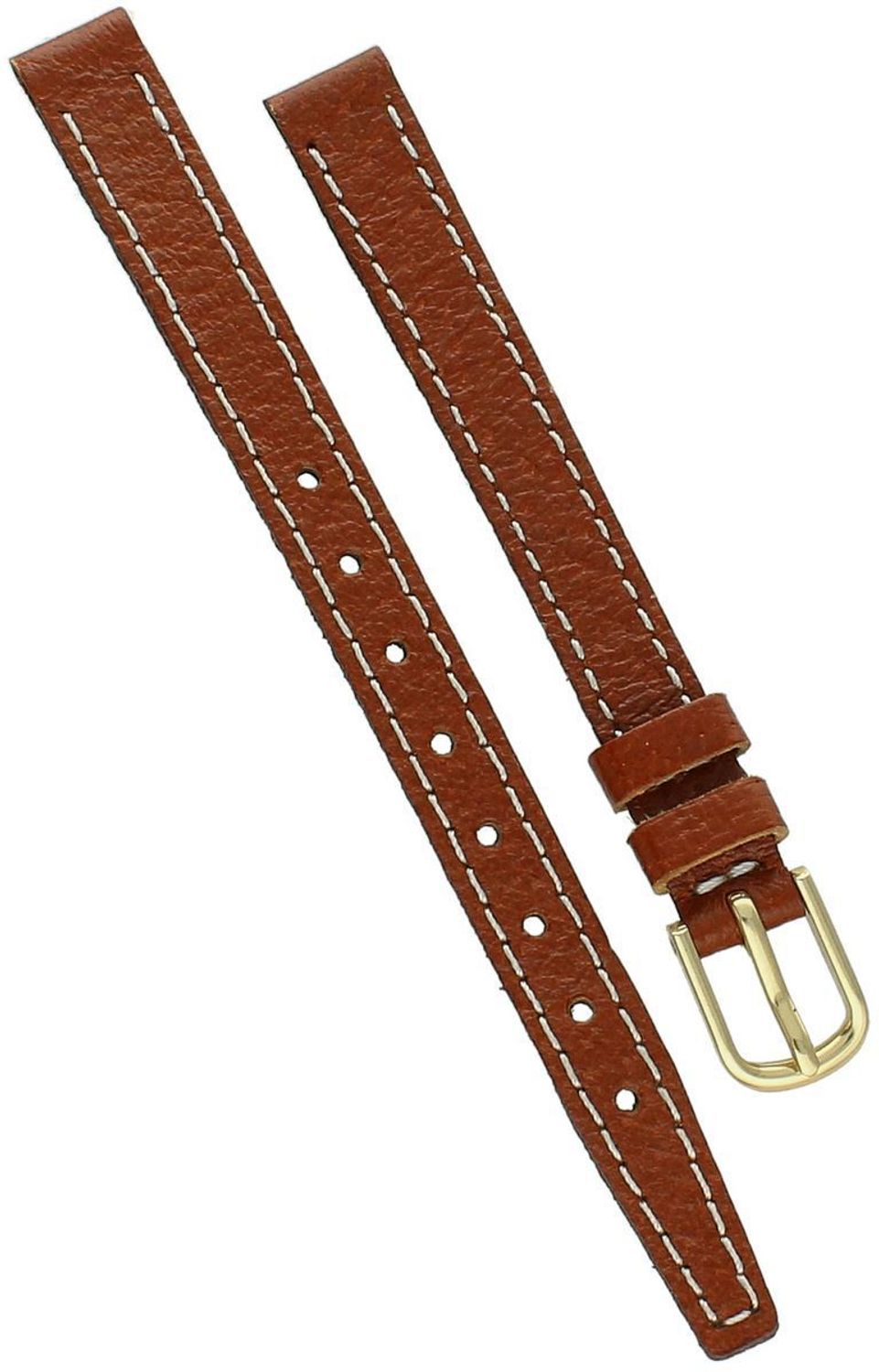 Brązowy pasek ze skóry naturalnej z białym przeszyciem, rozmiar 8 (10,3 + 6,8 cm), ze złotą stalową klamrą. Elegancja i wygoda dla Twojego zegarka!.jpg