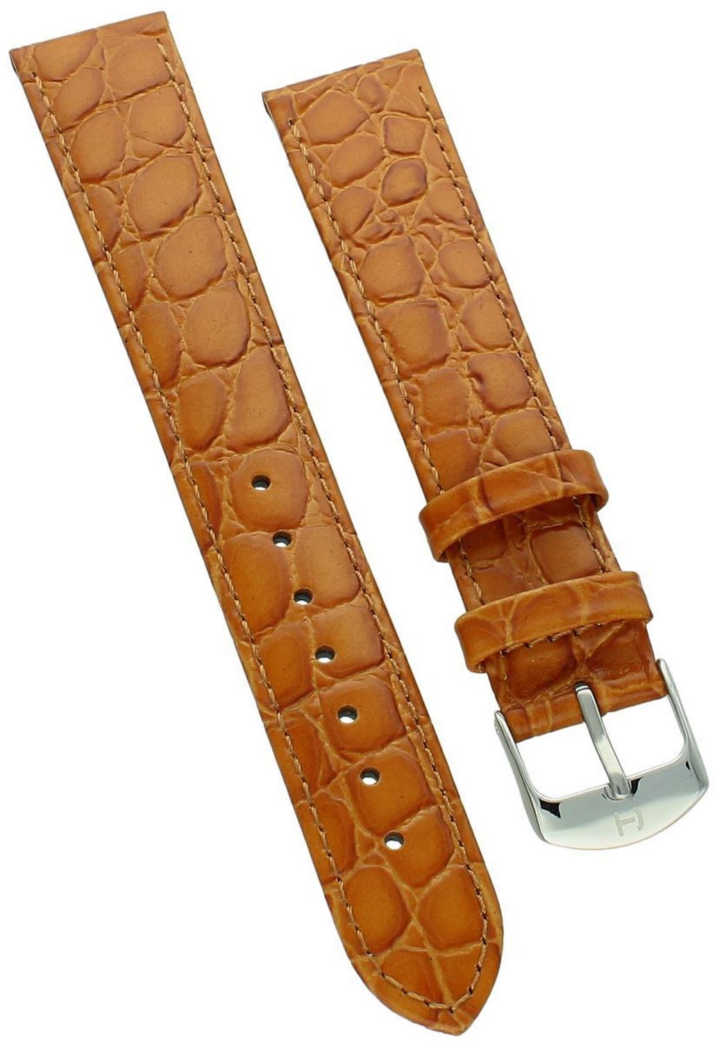 Pasek do zegarka Horido XL 18 mm – jasnobrązowy, imitacja skóry krokodyla, klamra srebrna.jpg