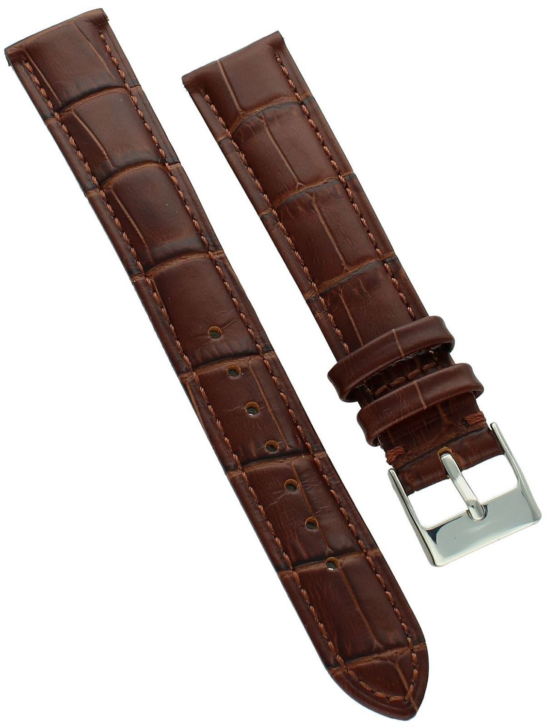 Brązowy pasek skórzany XL 18 mm – Imitacja krokodyla z brązowym przeszyciem, Echt Leder.jpg