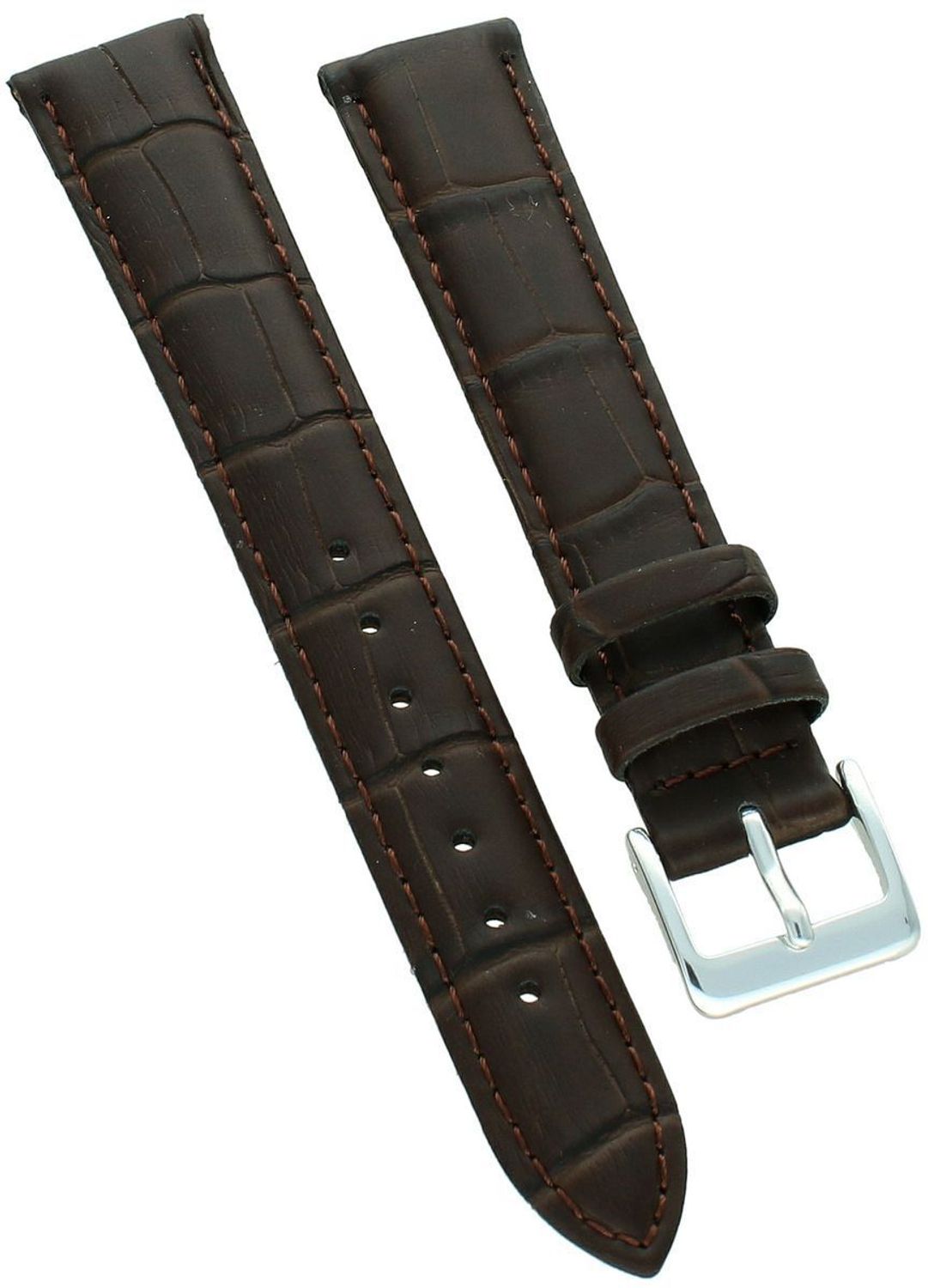 Brązowy pasek do zegarka 18 mm XL – skórzany, imitacja krokodyla, srebrna klamra.jpg