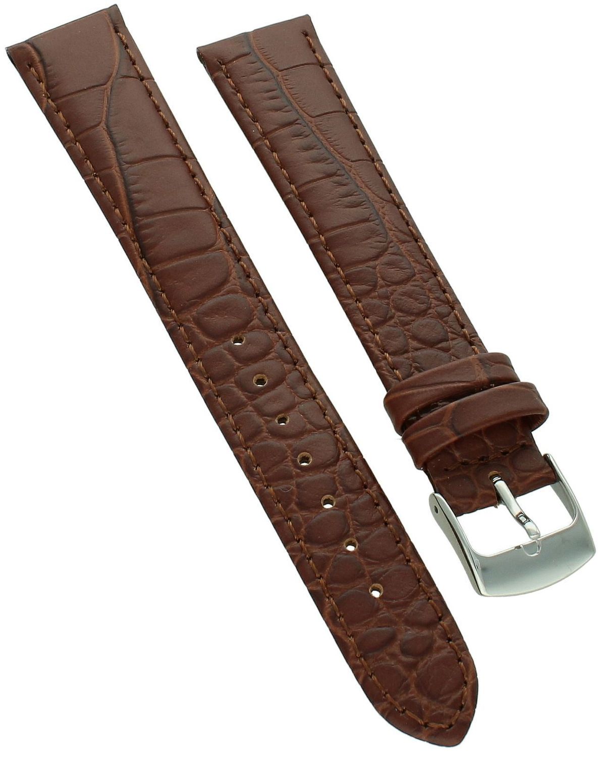 Brązowy pasek skórzany do zegarka 18 mm XL z fakturą krokodyla, srebrna klamra.jpg
