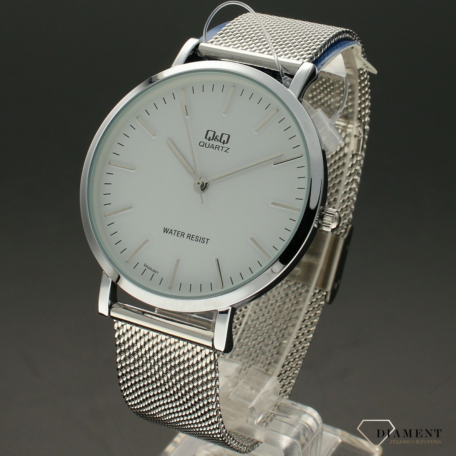 Zegarek męski na bransolecie meshowej z biała tarczą DW Q&Q QA20-201⌚.jpg