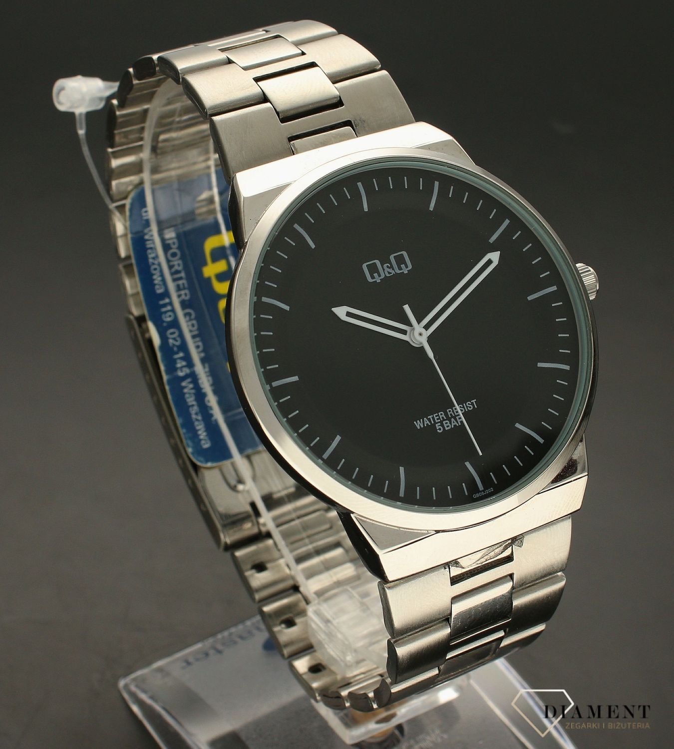 Zegarek męski klasyczny na bransolecie QQ QB06-202. Czarna tarcza zegarka z białymi indeksami (2).jpg