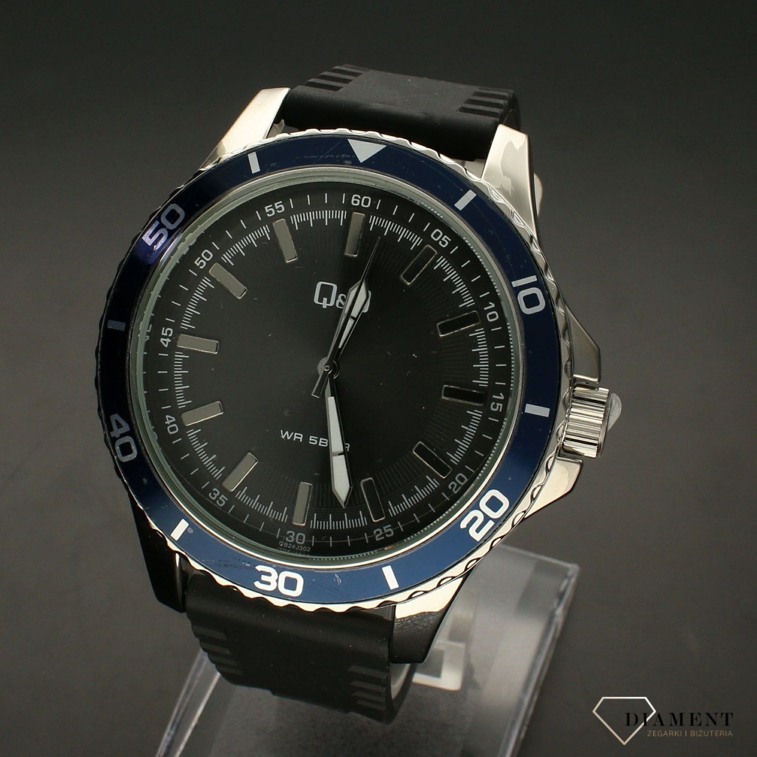 Zegarek QQ męski na czarnym pasku QB24-302. Zegarki męskie na pasku silikonowym✓ Wymarzony prezent ✓Prezent dla taty z grawerem✓ Prezent z grawerem✓ Autoryzowany sklep. ✓Grawer 0zł ✓2.jpg