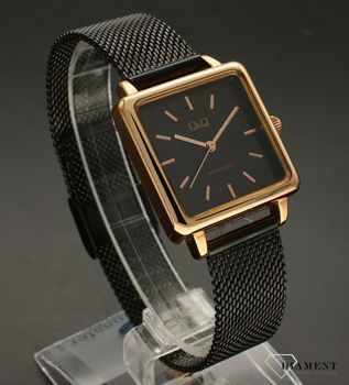 Zegarek damski na bransolecie w kolorze czarnym a koperta pozłacana. Zegarek QQ Fashion QB51-402 (2).jpg