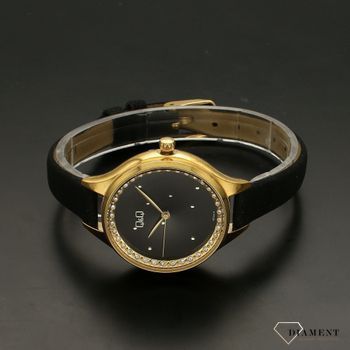 Zegarek damski biżuteryjny QQ QB73-112. Zegarek na pasku. Zegarek z cyrkoniami. Zegarek w złotym kolorze. Zegarek idealny na prezent. Idealny pomysł na prezent dla kobiety.  (5).jpg