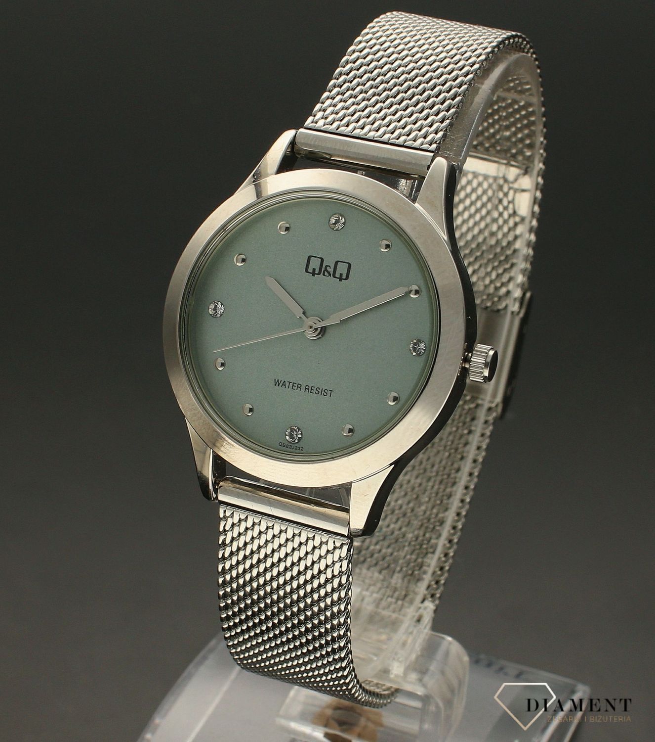 Zegarek damski na bransolecie QQ QB83-232. Zegarek na bransolecie w srebrnym kolorze. Zegarek z zieloną tarcza. Elegancki zegarek damski. Zegarek QQ damski. Zegarek dla kobiety (3).jpg