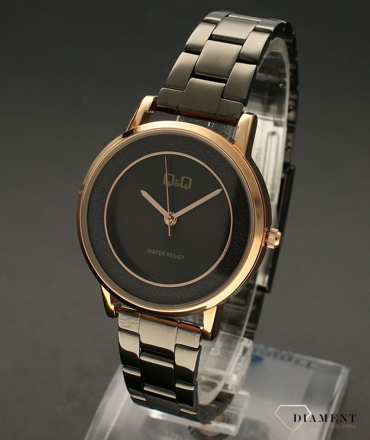 Zegarek damski na czarnej bransolecie QQ QB99-408 jpg.jpg