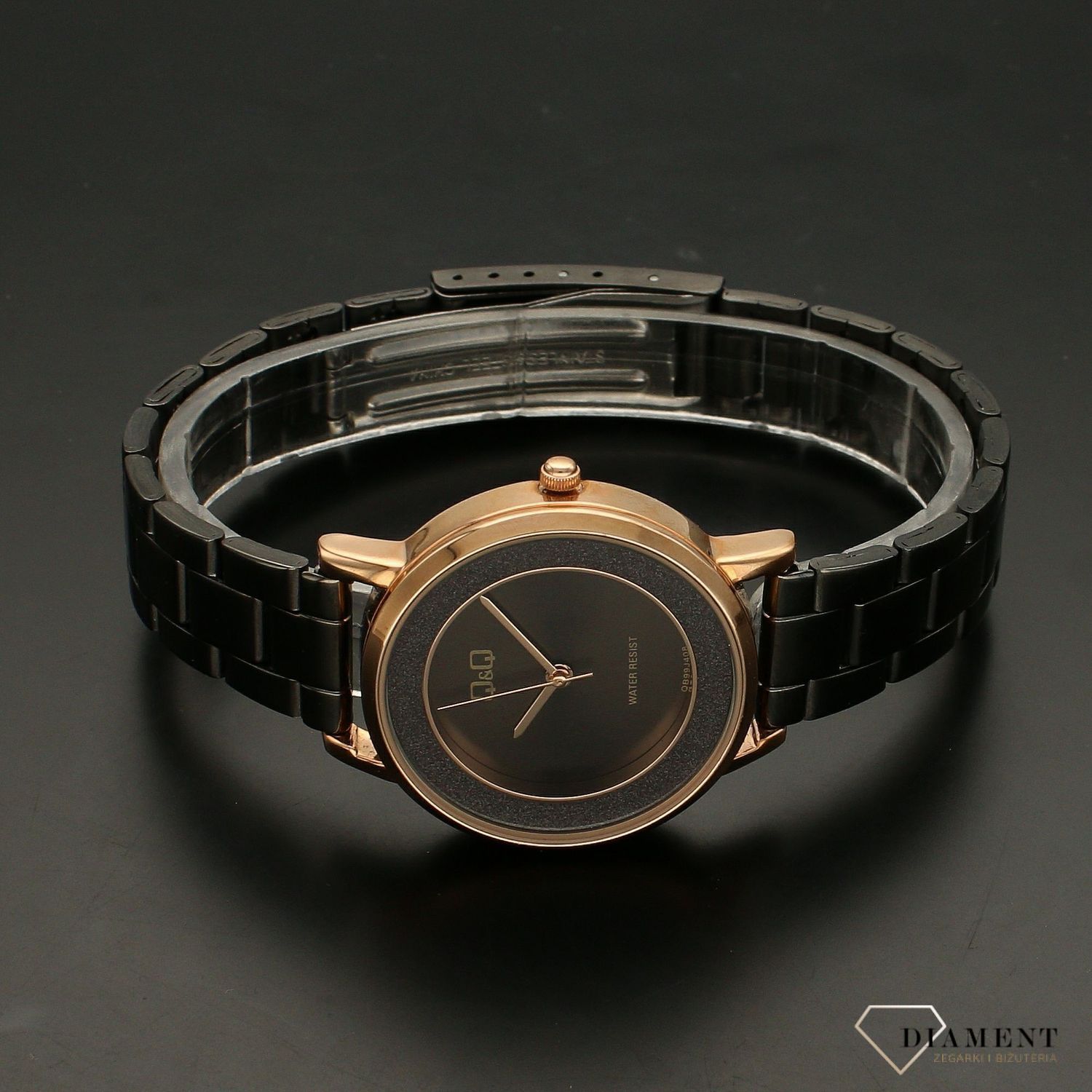 Zegarek damski na czarnej bransolecie QQ QB99-408 jpg.jpg