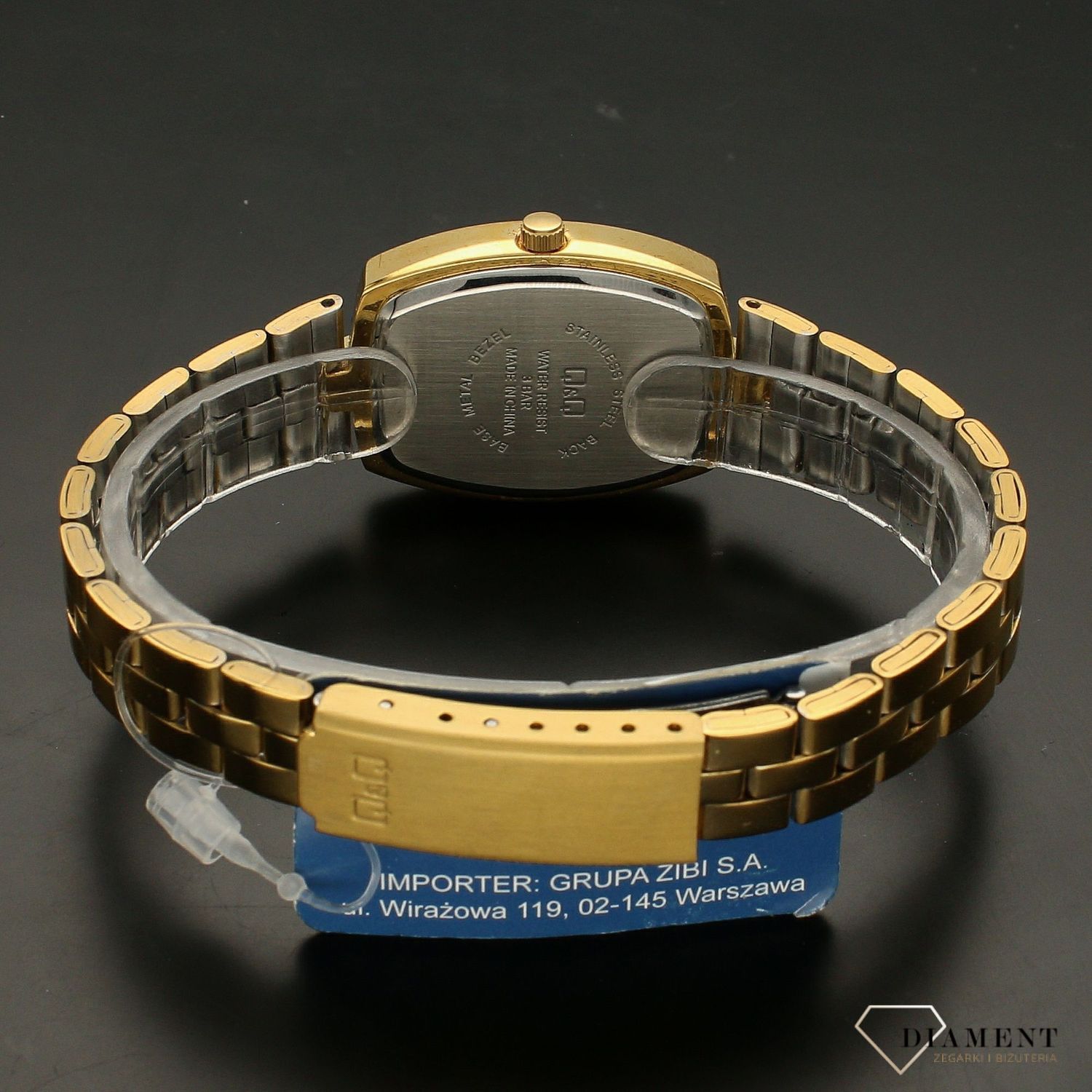 Zegarek damski na bransolecie QQ QC13-001. Zegarek w kolorze złotym. Zegarek damski elegancki. Zegarek z cyrkoniami. Zegarek idealny na prezent.  (3).jpg
