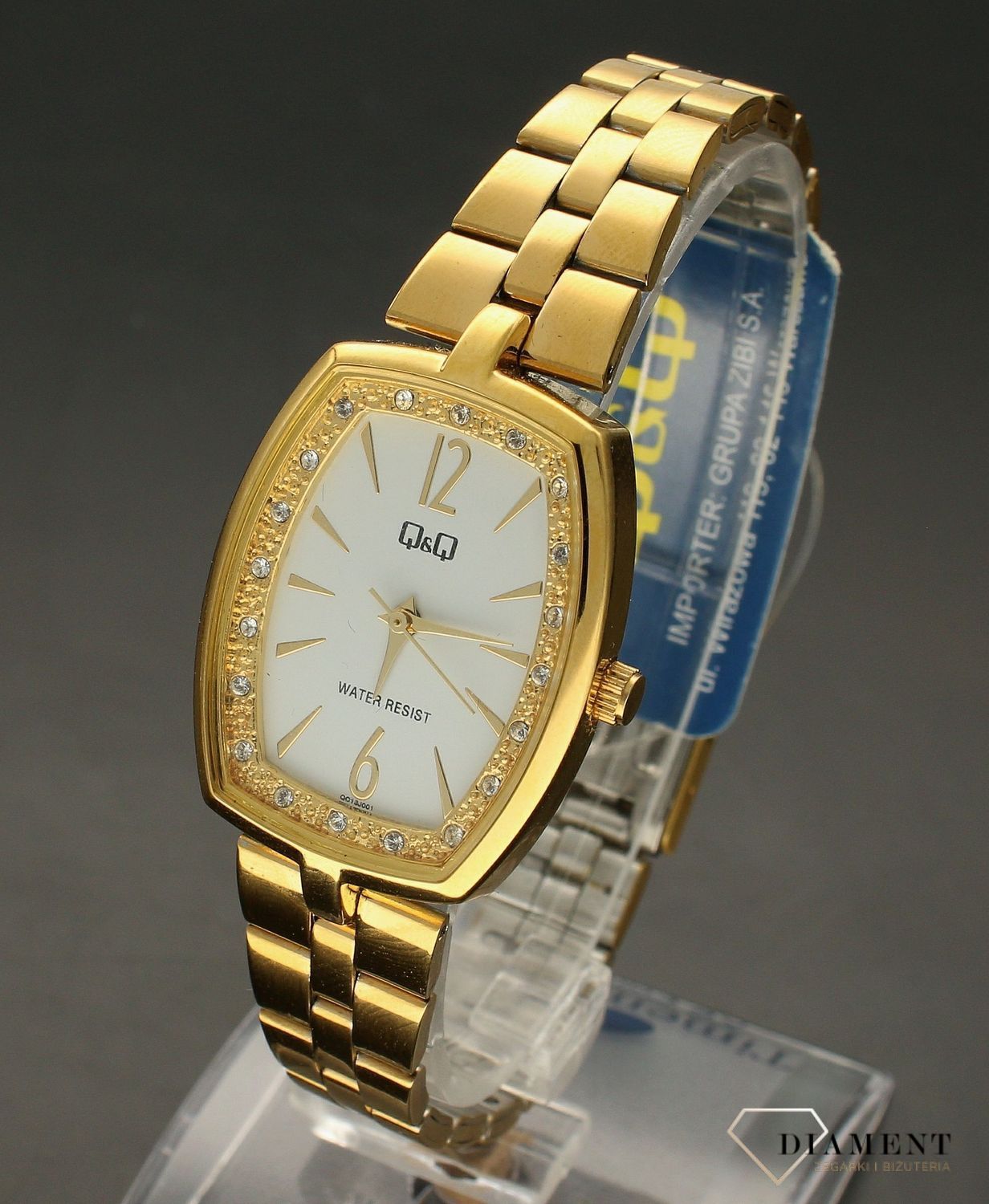 Zegarek damski na bransolecie QQ QC13-001. Zegarek w kolorze złotym. Zegarek damski elegancki. Zegarek z cyrkoniami. Zegarek idealny na prezent.  (3).jpg