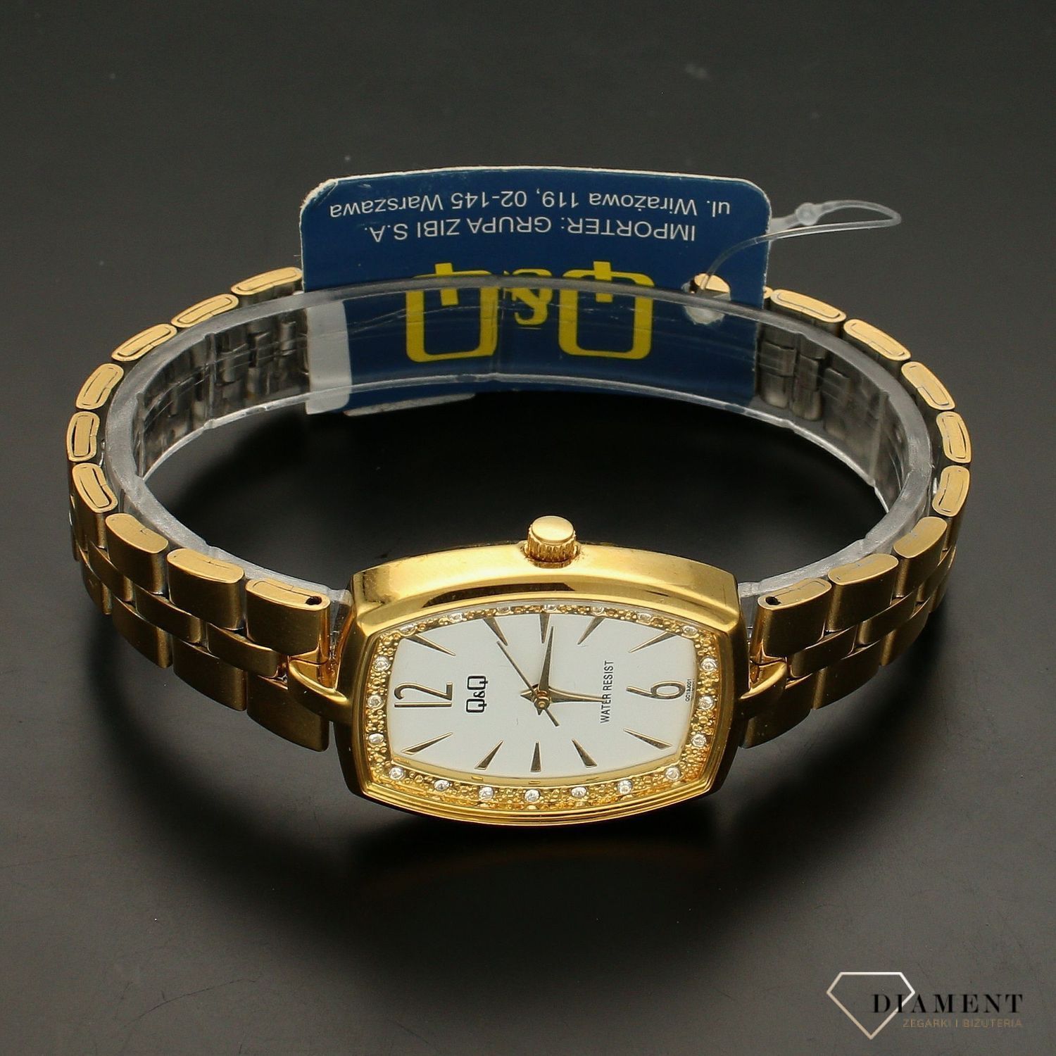 Zegarek damski na bransolecie QQ QC13-001. Zegarek w kolorze złotym. Zegarek damski elegancki. Zegarek z cyrkoniami. Zegarek idealny na prezent.  (3).jpg