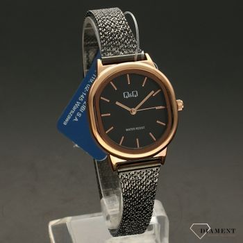 Zegarek damski na czarnej bransolecie z dodatkami różowego złota QQ QC37-402 (1).jpg