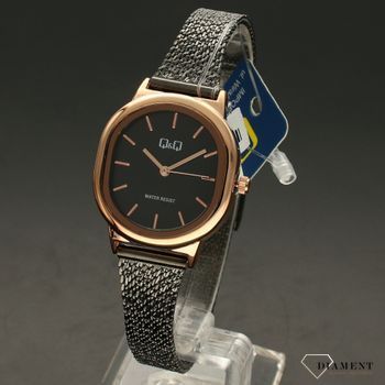 Zegarek damski na czarnej bransolecie z dodatkami różowego złota QQ QC37-402 (2).jpg