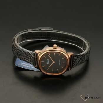 Zegarek damski na czarnej bransolecie z dodatkami różowego złota QQ QC37-402 (3).jpg
