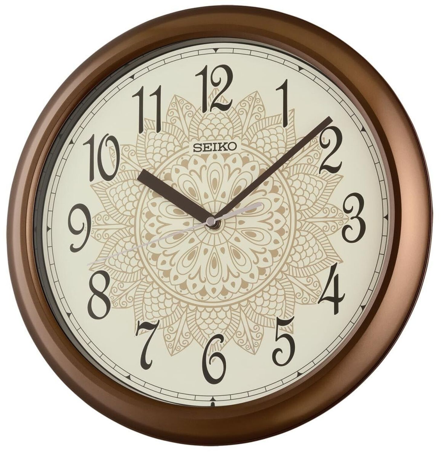 Zegar ścienny Seiko QHA018B – 33 cm, brąz, wzorzysta tarcza.jpg