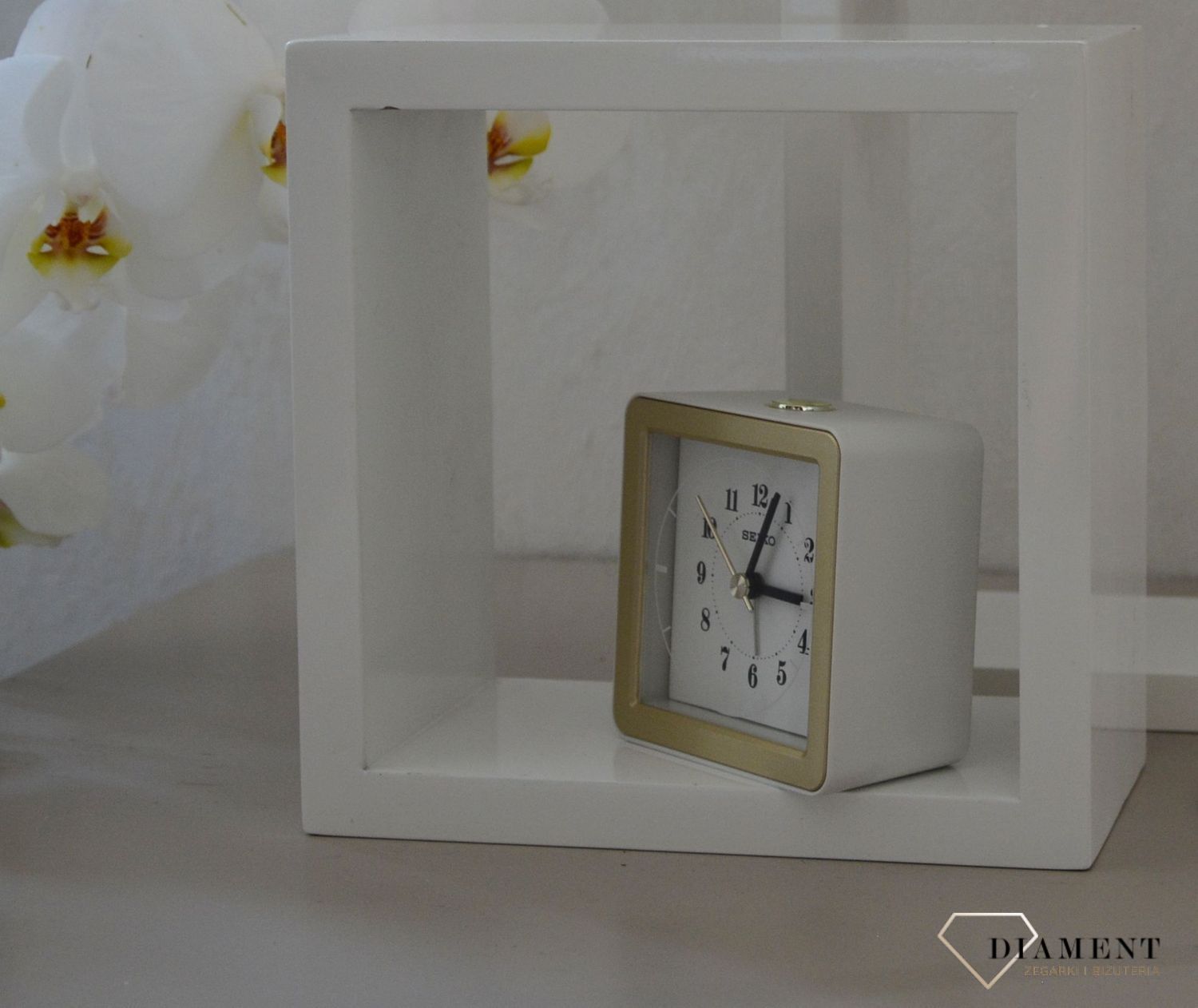 Budzik klasyczny QHE082W biały cichy mechanizm.jpg