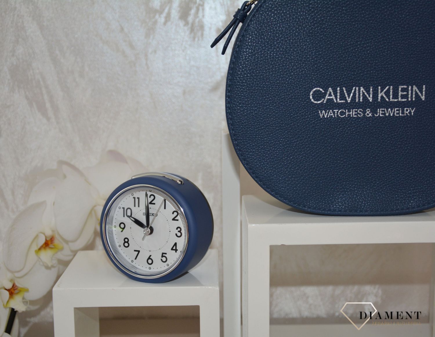 Budzik klasyczny, niebieski Seiko QHE125L Cichy mechanizm.jpg