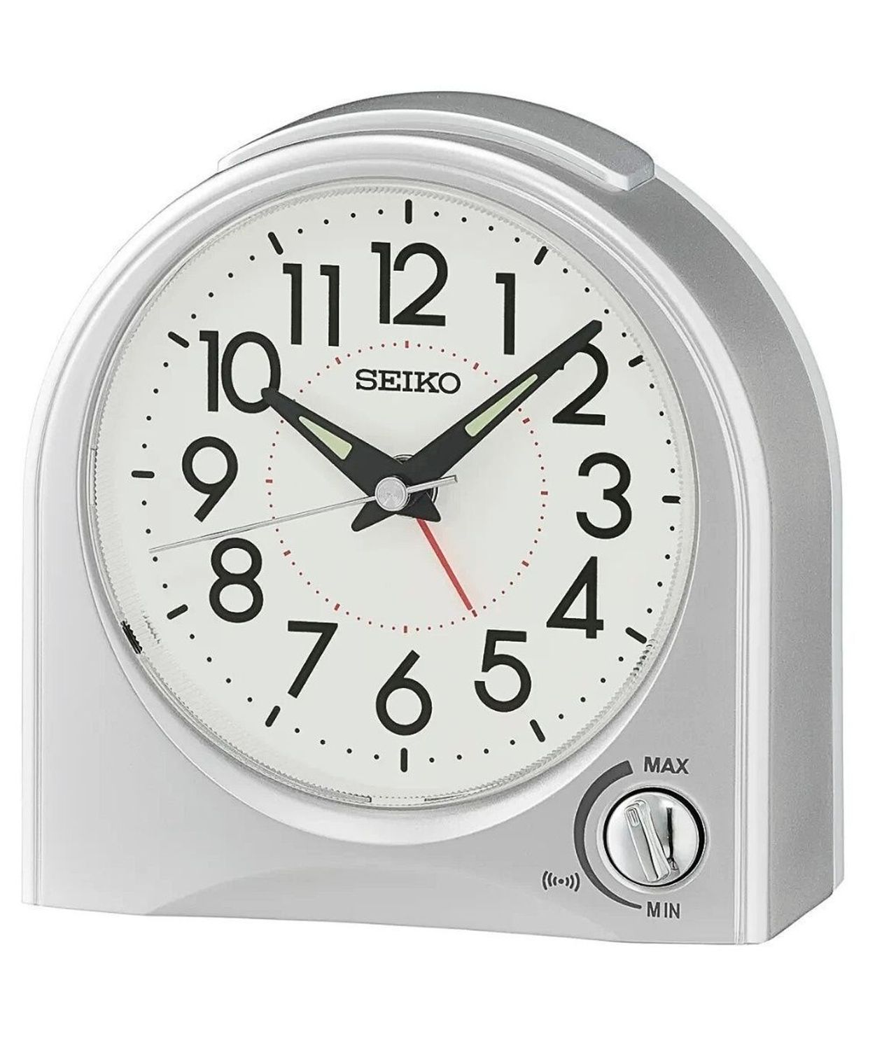 Budzik Seiko QHE204S srebrny ✨ cichy, płynący sekundnik, drzemka, podświetlenie  11,7×11,5 cm.jpg