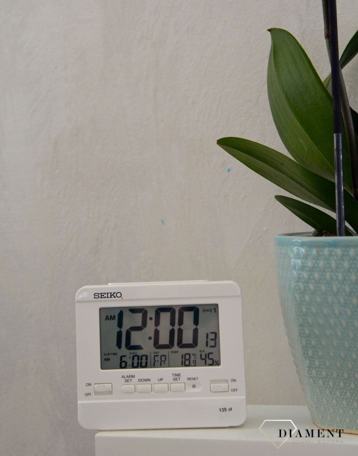 Budzik Seiko QHL086W z termometrem higrometr.jpg