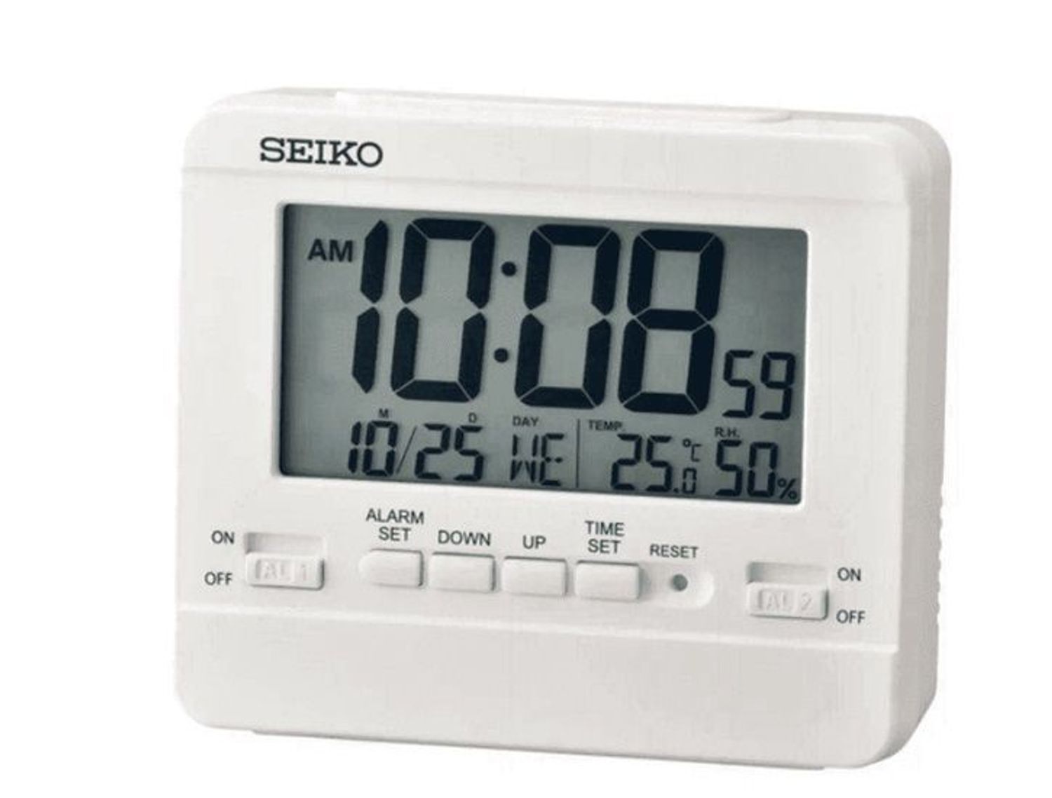 Budzik Seiko QHL086W z termometrem higrometr.jpg