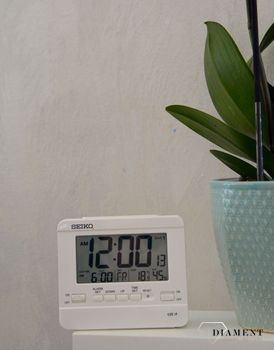 Budzik Seiko QHL086W z termometrem higrometr .Termometr  Kalendarz Termometr, budziki na baterię, budzik biały (2).JPG