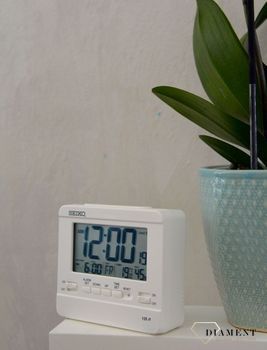 Budzik Seiko QHL086W z termometrem higrometr .Termometr  Kalendarz Termometr, budziki na baterię, budzik biały (3).JPG