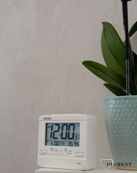 Budzik Seiko QHL086W z termometrem higrometr .Termometr  Kalendarz Termometr, budziki na baterię, budzik biały (5).JPG