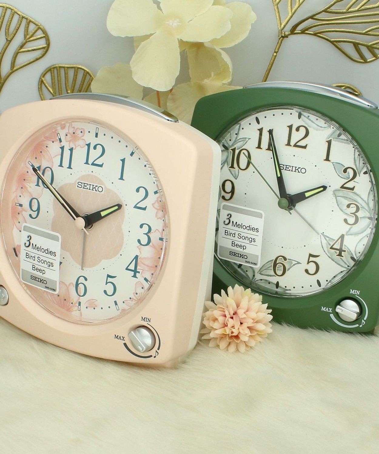 Budzik Seiko QHP012M zielony, śpiew ptaków, melodie, regulacja głośności, drzemka i podświetlenie.jpg